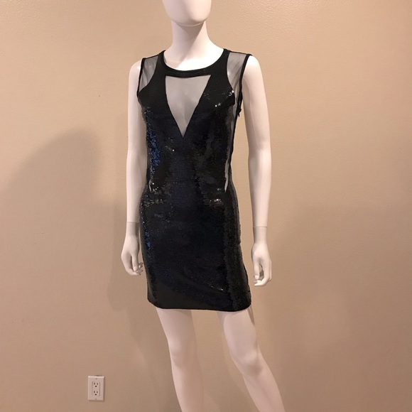 Iron Dresses & Skirts - Black Sequins Mini Dress NEW Womens Size XS Extra Small Mesh Party Club Chic